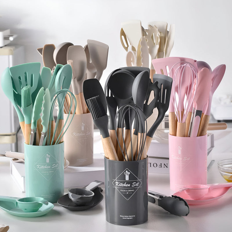 12 Pcs Silicone Kitchen Utensils Set | Heat Resistant & Non-Stick Safe